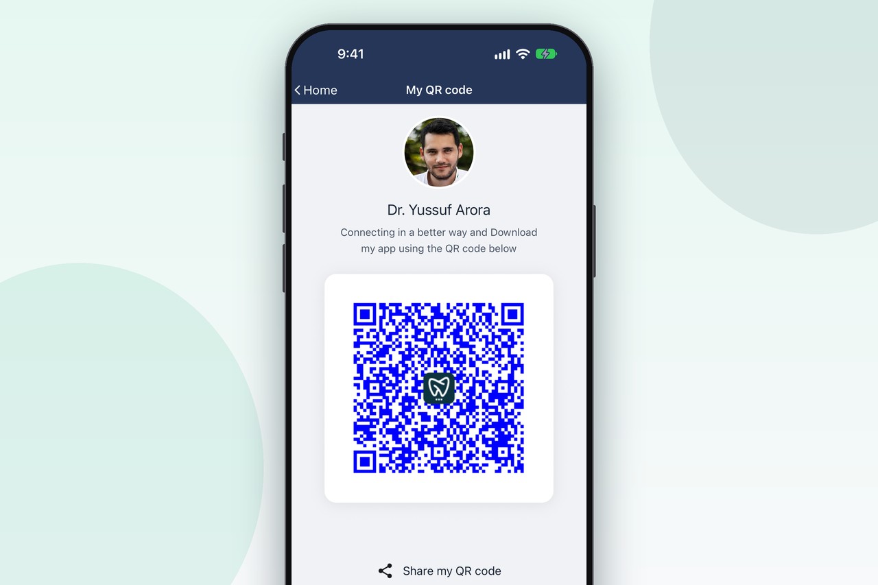 The My QR code screen of the Dentus Doctor app